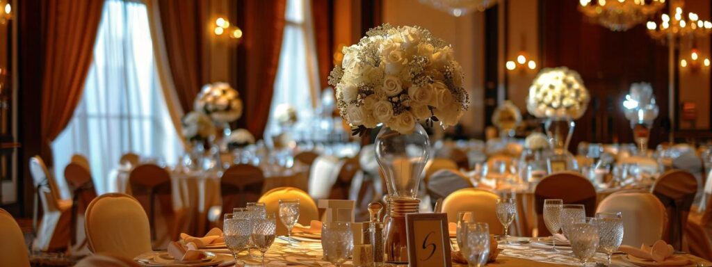 Full Wedding Planning - Weddings By Wendi a luxurious wedding setting in an elegant reception hall, showcasing a beautifully decorated table adorned with high-end photography equipment and a striking wedding album, emphasizing the importance of investing in professional photography for timeless memories.