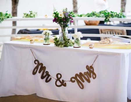 the table is set up for a wedding reception