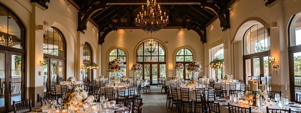 Full Wedding Planning - Weddings By Wendi a beautifully set wedding scene at an elegant country club in the woodlands, tx, featuring stunning architectural details and soft, ambient lighting that enhances the romantic atmosphere for photography.