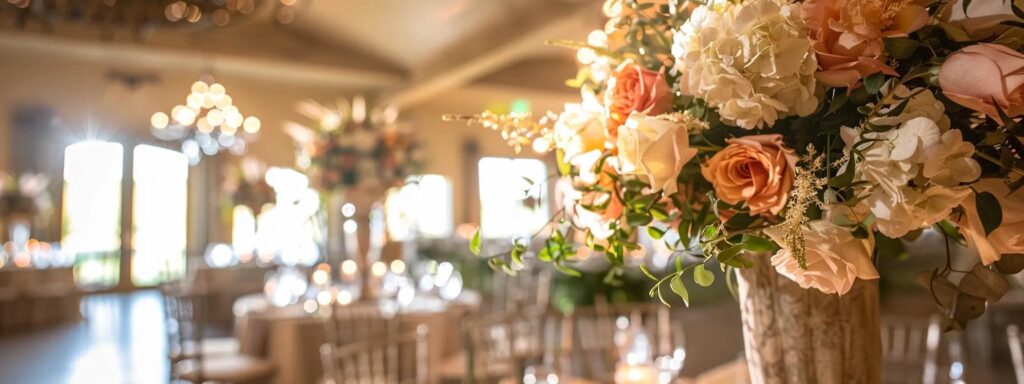 a stylish, elegantly decorated lubbock wedding venue captures the joyful atmosphere of a celebration, with a professional photographer skillfully framing the couple's intimate moment amidst stunning floral arrangements and soft, ambient lighting.